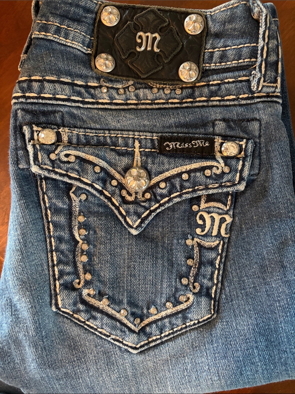 Miss Me Blue Embellished Pocket Bootcut Jeans